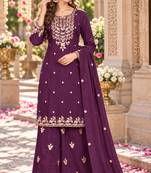 Purple silk blend readymade suit with embroidery & zari work