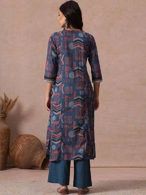 Women geometric printed indie prints kurta 2