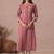 Women straight fit cotton kurta with cordwork floral embroidery on yoke sleeves.