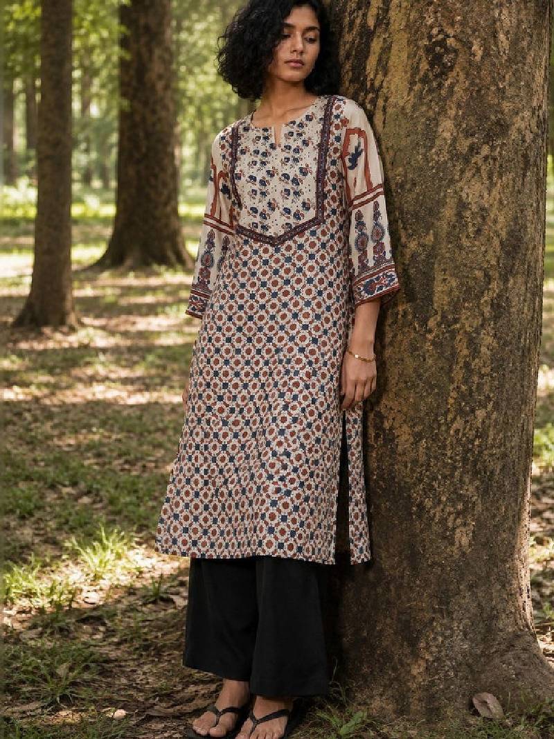 Women ethnic motifs printed indie prints kurta