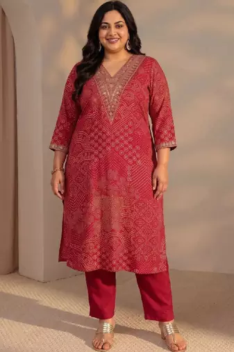 Women ethnic motifs printed thread work kurta