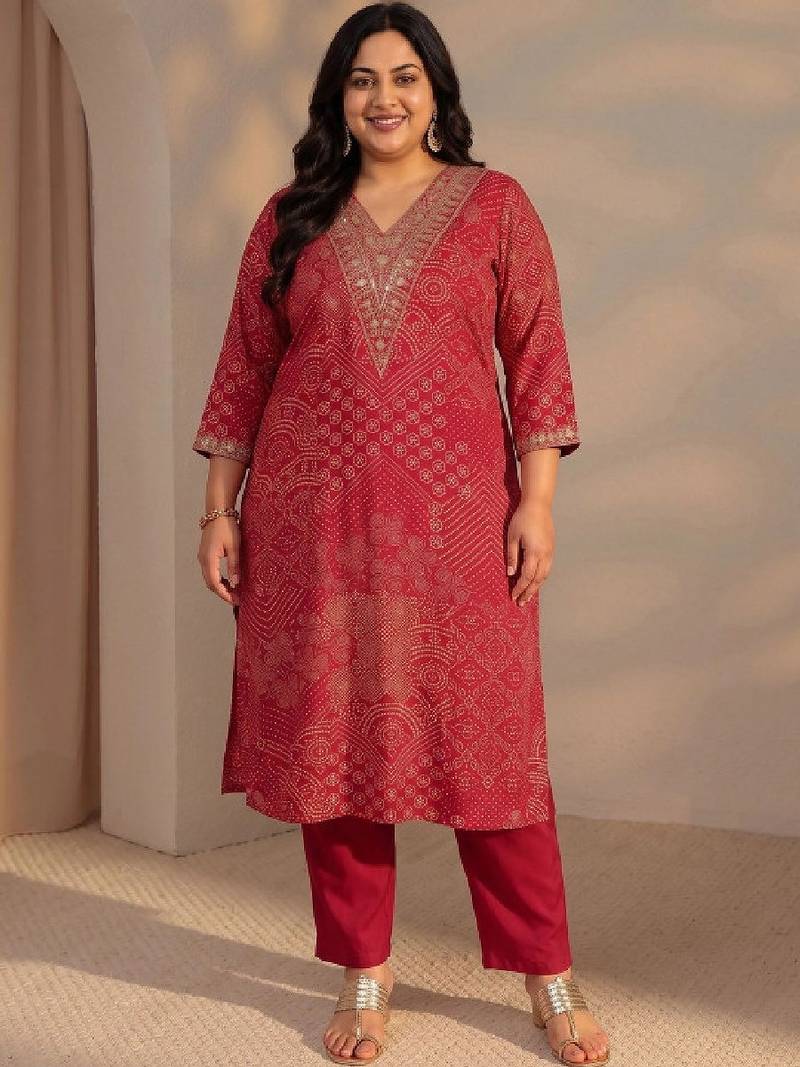 Women ethnic motifs printed thread work kurta