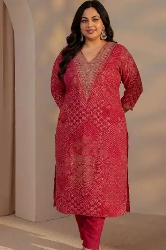 Women ethnic motifs printed thread work kurta