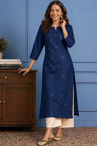 Women embroidered thread work chanderi silk kurta