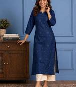 Women embroidered thread work chanderi silk kurta