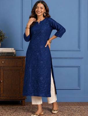 Women embroidered thread work chanderi silk kurta 3