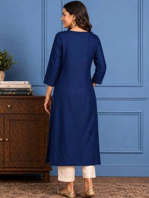 Women embroidered thread work chanderi silk kurta 4