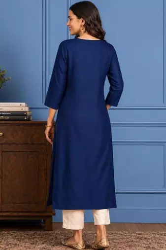 Women embroidered thread work chanderi silk kurta