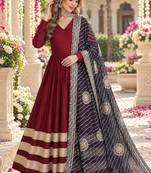 Maroon rayon readymade navratri anarkali suit with embroidery & gotapatti work