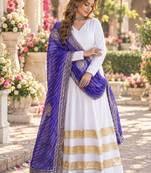 White rayon readymade navratri anarkali suit with embroidery & gotapatti work