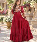 Maroon Rayon Ready-to-Wear Navratri Anarkali Suit with Embroidery & Mirror Work