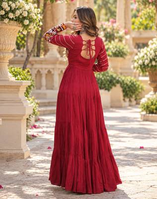 Maroon Rayon Ready-to-Wear Navratri Anarkali Suit with Embroidery & Mirror Work 3