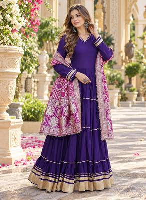 navy blue rayon readymade anarkali suit with gotta patti & zari work 1
