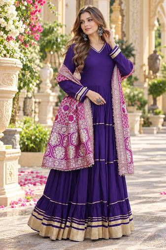 navy blue rayon readymade anarkali suit with gotta patti & zari work