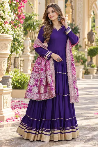 navy blue rayon readymade anarkali suit with gotta patti & zari work