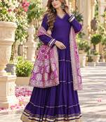 navy blue rayon readymade anarkali suit with gotta patti & zari work