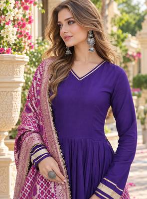 navy blue rayon readymade anarkali suit with gotta patti & zari work 2