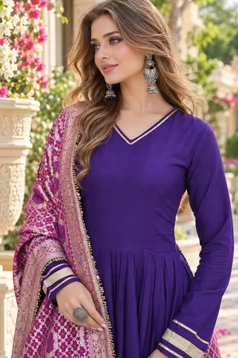 navy blue rayon readymade anarkali suit with gotta patti & zari work