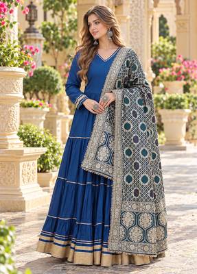 Blue rayon readymade anarkali suit with gotta patti & zari work 1