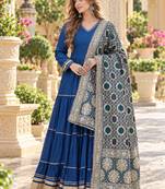 Blue rayon readymade anarkali suit with gotta patti & zari work