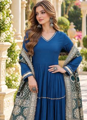 Blue rayon readymade anarkali suit with gotta patti & zari work 2