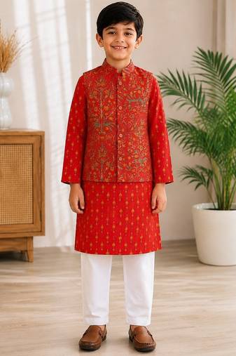 Red jaal boota kurta set