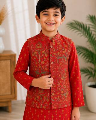Red jaal boota kurta set 3