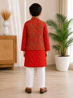 Red jaal boota kurta set 4