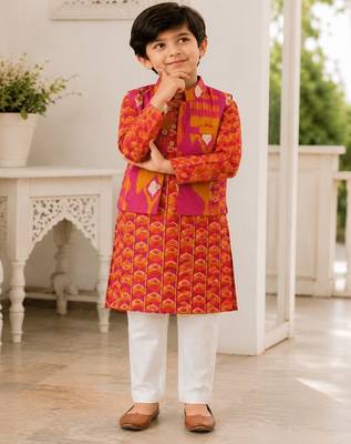 Boys rani pink ikkat kurta set 1