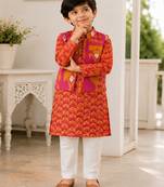 Boys rani pink ikkat kurta set