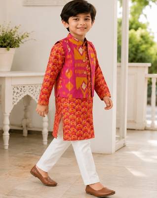 Boys rani pink ikkat kurta set 2