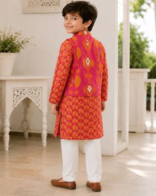 Boys rani pink ikkat kurta set 4