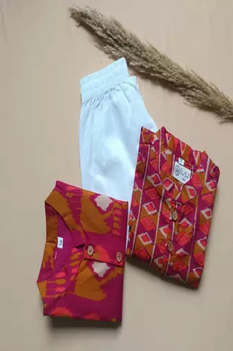 Boys rani pink ikkat kurta set