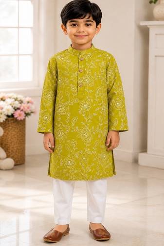 Boys lime green kurta set