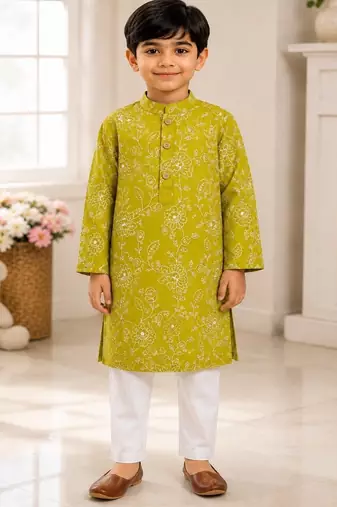 Boys lime green kurta set
