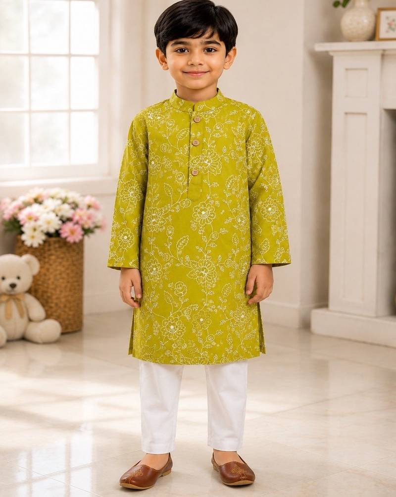 Boys lime green kurta set