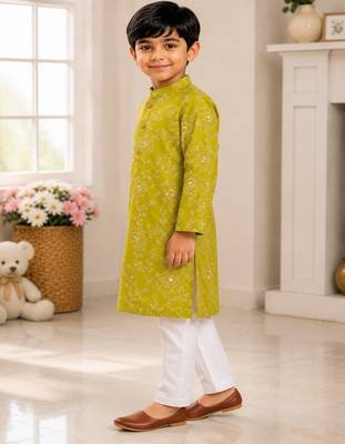 Boys lime green kurta set 2