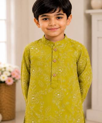 Boys lime green kurta set 3
