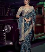 teal viscose silk blend with 3d weaved pallu festival wear saree