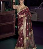 maroon viscose silk blend with 3d weaved pallu festival wear saree