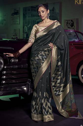 black viscose silk blend with 3d weaved pallu festival wear saree