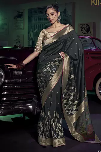black viscose silk blend with 3d weaved pallu festival wear saree