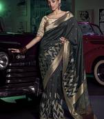 black viscose silk blend with 3d weaved pallu festival wear saree