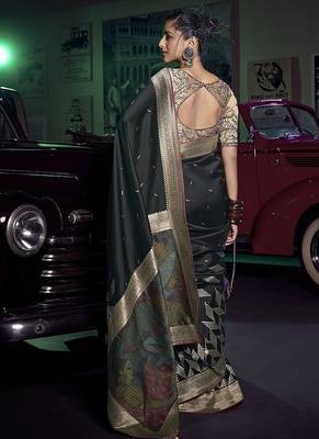 black viscose silk blend with 3d weaved pallu festival wear saree 2