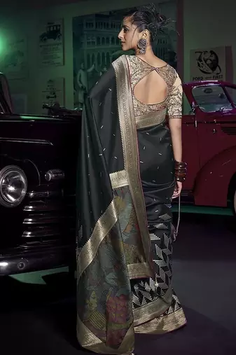 black viscose silk blend with 3d weaved pallu festival wear saree