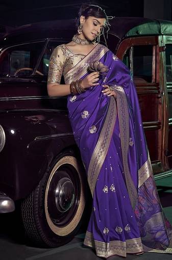 purple viscose silk blend with 3d weaved pallu festival wear saree