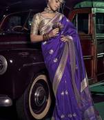 purple viscose silk blend with 3d weaved pallu festival wear saree