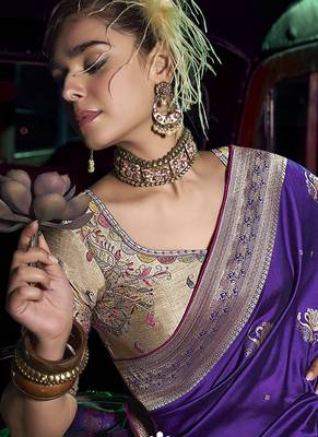 purple viscose silk blend with 3d weaved pallu festival wear saree 2
