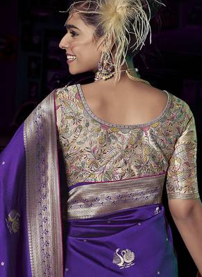 purple viscose silk blend with 3d weaved pallu festival wear saree 3