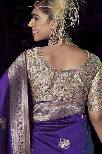purple viscose silk blend with 3d weaved pallu festival wear saree